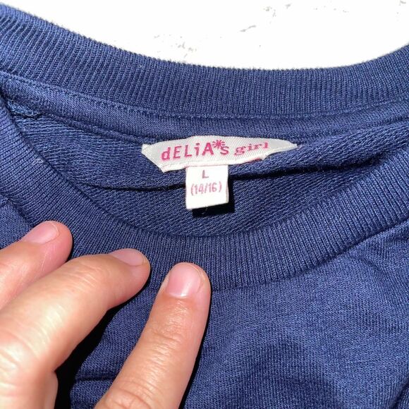 Delia’s Girl Sweatshirt w/ Embroidered Sleeves - Kids Size Large (14/16) - Picture 6 of 8